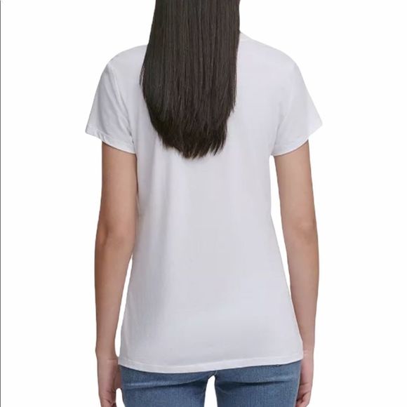 NWT Calvin Klein V Neck White Shirt Logo Tee - Picture 3 of 14